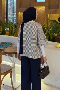 Lamelif Çizgili T-shirt Ekru