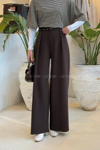 Lamelif Dökümlü Palazzo Pantolon Acı Kahve