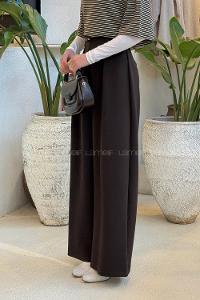 Lamelif Dökümlü Palazzo Pantolon Acı Kahve