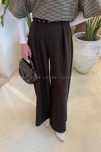 Lamelif Dökümlü Palazzo Pantolon Acı Kahve