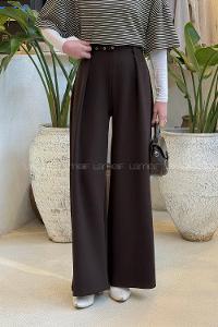 Lamelif Dökümlü Palazzo Pantolon Acı Kahve