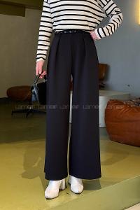 Lamelif Dökümlü Palazzo Pantolon Siyah