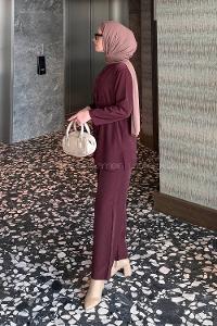 Lamelif Düğme Detaylı Bohem İkili Takım Bordo