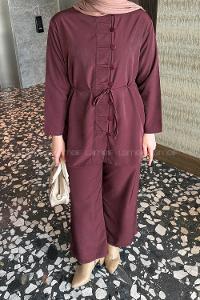Lamelif Düğme Detaylı Bohem İkili Takım Bordo
