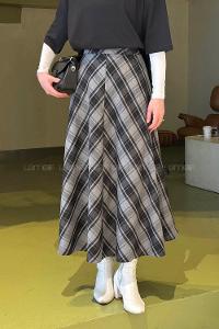 Lamelif Ekose Etek Gri