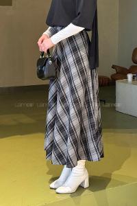 Lamelif Ekose Etek Gri