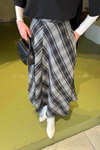 Lamelif Ekose Etek Gri