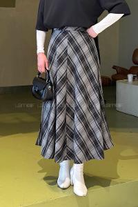 Lamelif Ekose Etek Gri