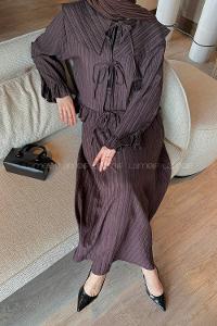 Dark Brown Loose Crew Neck Long Arm Cotton Flare Suit