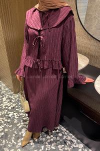 Plum Loose Crew Neck Long Arm Cotton Flare Suit