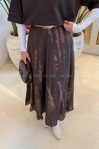 Lamelif Kemerli Desenli Etek Acı Kahve