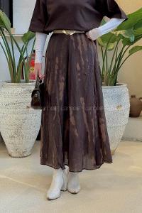 Lamelif Kemerli Desenli Etek Acı Kahve