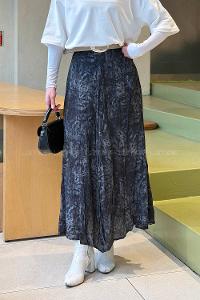 Lamelif Kemerli Desenli Etek Gri Siyah