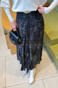 Lamelif Kemerli Desenli Etek Gri Siyah