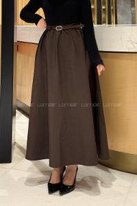 Lamelif Kemerli Kloş Etek Acı Kahve