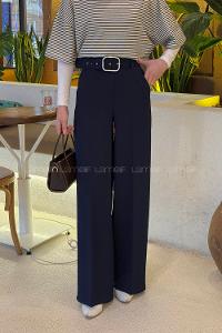 Lamelif Kemerli Palazzo Pantolon Lacivert