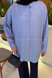 Baby Blue Shirt Collar Long Arm Cotton Polyester Shirt