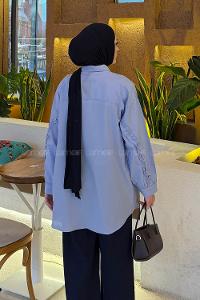 Baby Blue Shirt Collar Long Arm Cotton Polyester Shirt