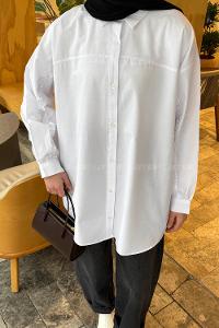 White Shirt Collar Long Arm Cotton Polyester Shirt
