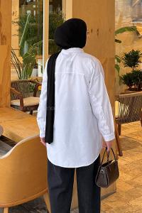 White Shirt Collar Long Arm Cotton Polyester Shirt