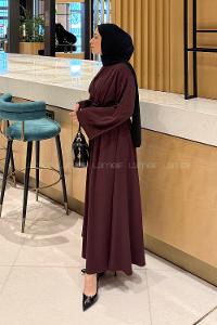 Lamelif Nora Bağcıklı Tesettür Elbise Mürdüm
