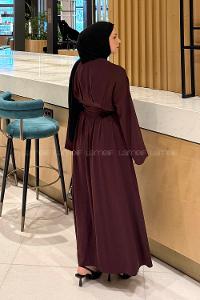Lamelif Nora Bağcıklı Tesettür Elbise Mürdüm