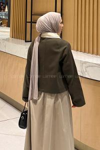 Lamelif Yaka Detaylı Çıtçıtlı Ceket Haki