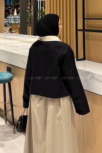 Lamelif Yaka Detaylı Çıtçıtlı Ceket Siyah