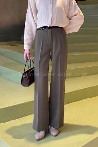 Lamelif Yüksek Bel Kumaş Pantolon Haki