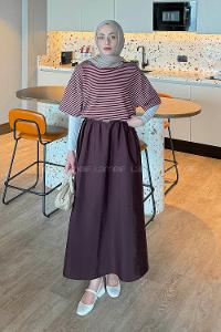 Lamelif Çizgili T-shirt Bordo