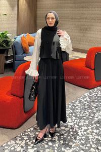 Lamelif Düğmeli Yelekli Takım Siyah