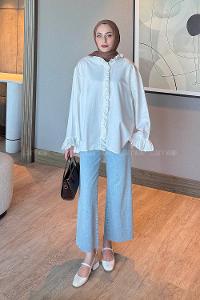 Lamelif Fırfırlı Gömlek Beyaz