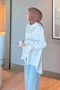 Lamelif Fırfırlı Gömlek Beyaz