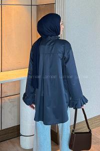 Lamelif Fırfırlı Gömlek Gece Mavisi