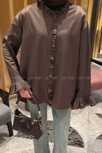 Lamelif Fırfırlı Gömlek Koyu Kahverengi