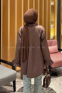 Lamelif Fırfırlı Gömlek Koyu Kahverengi