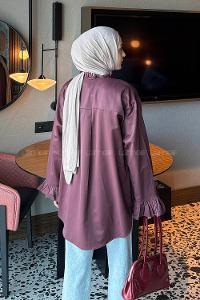 Lamelif Fırfırlı Gömlek Mürdüm