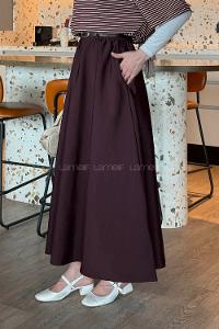 Lamelif Kemerli Kloş Etek Mürdüm