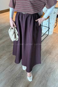 Lamelif Kemerli Kloş Etek Mürdüm