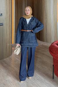 Denim Blue Jacket Collar Long Arm Denim Jacket