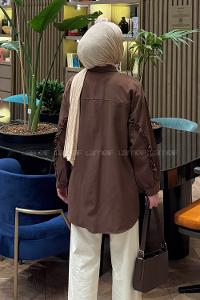 Bitter Brown Shirt Collar Long Arm Cotton Polyester Shirt