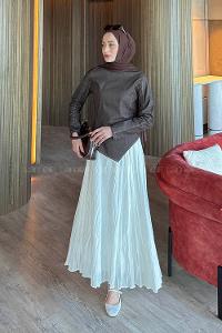 Lamelif Kot Bluz-Etek Takım Kahverengi