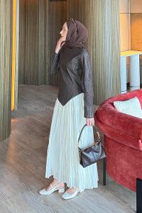 Lamelif Kot Bluz-Etek Takım Kahverengi