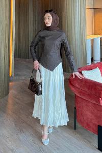 Lamelif Kot Bluz-Etek Takım Kahverengi