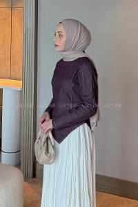 Lamelif Kot Bluz-Etek Takım Mor