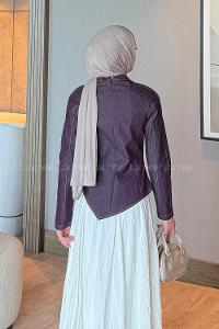 Lamelif Kot Bluz-Etek Takım Mor