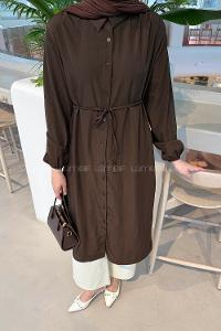 Lamelf Cupra Bağlama Detaylı Tunik Acı Kahve