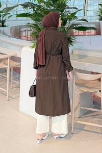 Lamelf Cupra Bağlama Detaylı Tunik Acı Kahve