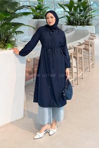 Lamelf Cupra Bağlama Detaylı Tunik Lacivert