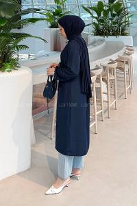 Lamelf Cupra Bağlama Detaylı Tunik Lacivert